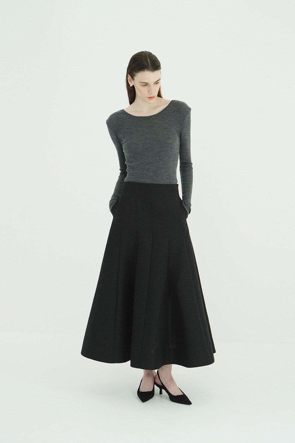 ウールリブカットソー - W FACE WOOL RIB TOPS（GREY）
