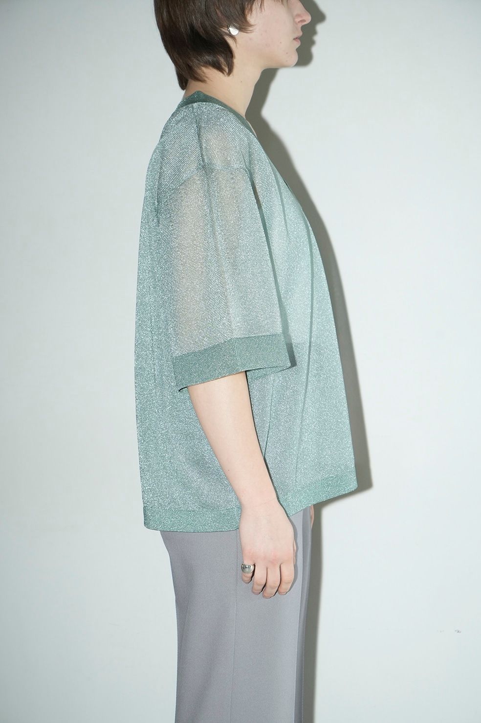 シアー ブイネック ニットトップス -  SHEER VNECK KNIT TOPS -GREEN