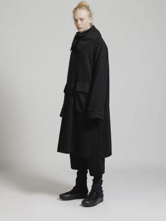 ウール縮絨 製品染めコート - OBJECT DYE WOOL HOODED COAT - BLACK
