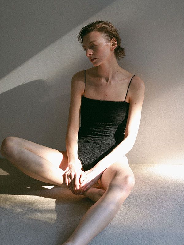 ナローストラップジャガードスウィムウェア (BLACK)