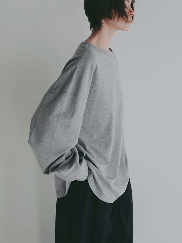 ボートネックカフスロンTee  (GREY）