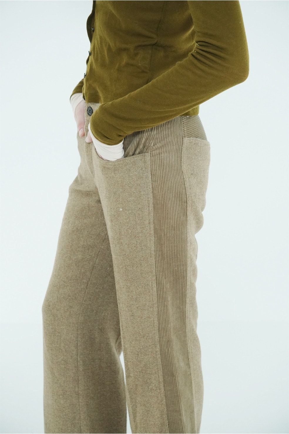 コーデュロイパネルメランジパンツ - CORDUROY PANEL MELANGE PANTS (BEIGE)