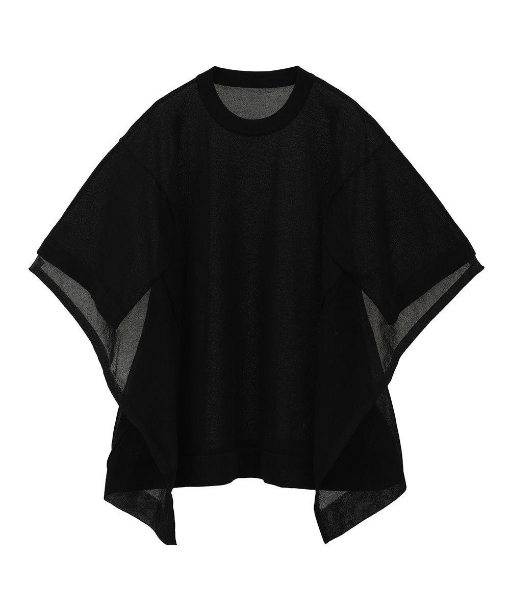 シアー スクエア ニット トップス - SHEER SQUARE KNIT TOPS - BLACK