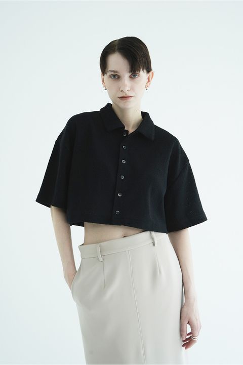 クロップドポロトップス - CRISP CROPPED POLO TOPS (BLACK)