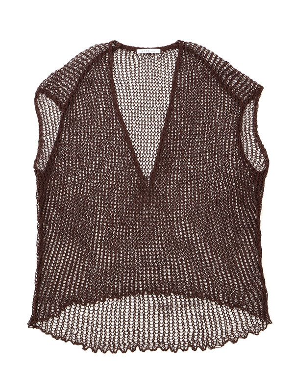 フィッシュネットスリーブレスニットプルオーバー - BROWN
