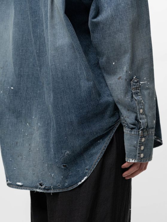 キッズ ステッカー プリント デニム シャツ | Kids Sticker Printed Denim Shirt - INDIGO