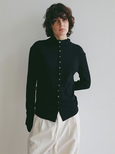 ガーゼフライスフロントオープンプルオーバー (BLACK)