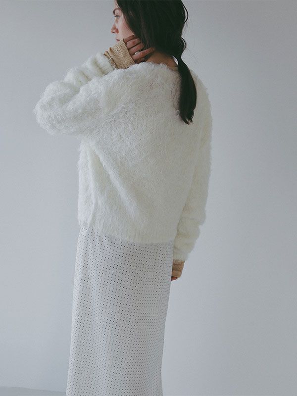 フェザーヤーンニットカーディガン （WHITE)