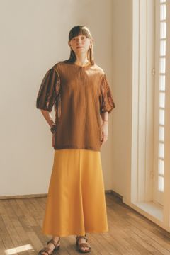 レイヤードワンピース - STRIPE LACE LAYERED ONE PIECE - BROWN