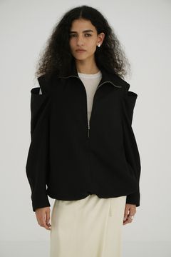 ハイネックハーフジップジャージートップス - 2WAY OFF SHOULDER MODE JERSEY TOPS - BLACK