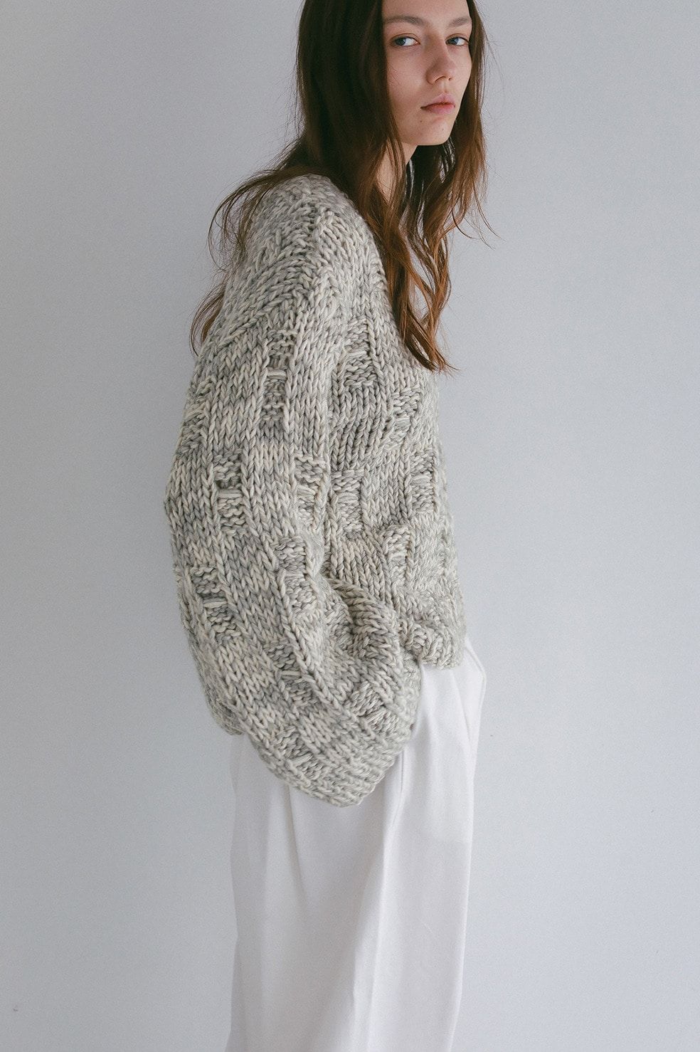 バルキーヤーンハンドニットトップス -  BULKY YARN HAND KNIT TOPS(GREY MIX)