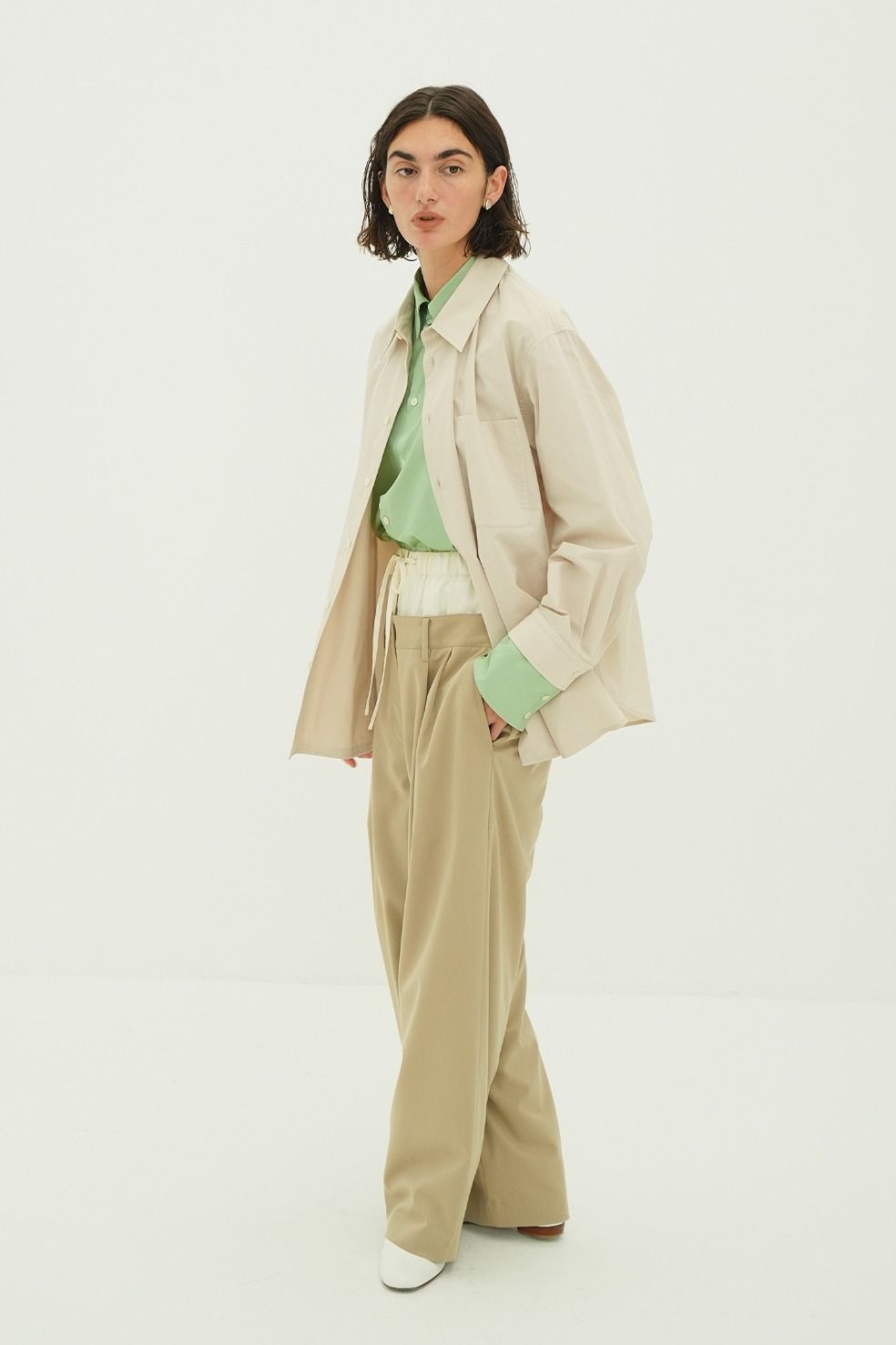 レイヤードシャツ - TWO TONE LAYERED SHIRTS (BEIGE)