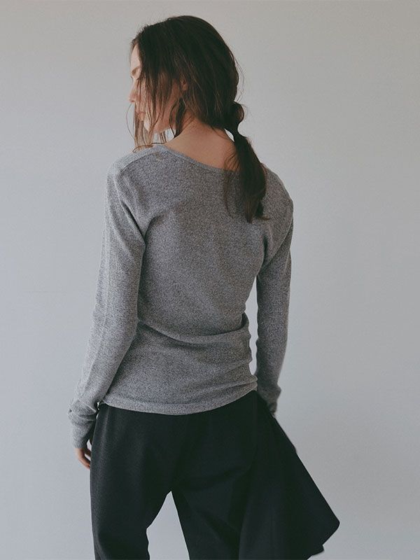 シアーワッフルヘンリーネックプルオーバー （GREY)