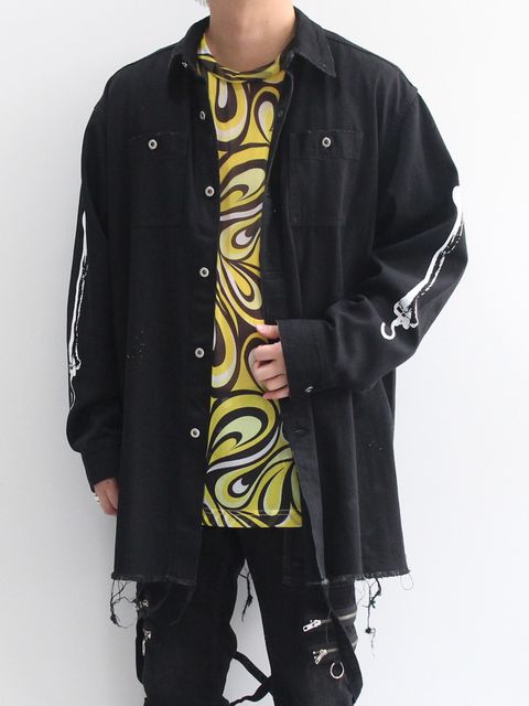 オーバーサイズ デニム シャツ - OVERSIZED DENIM SHIRT - DISTRESSED DENIM BLACK