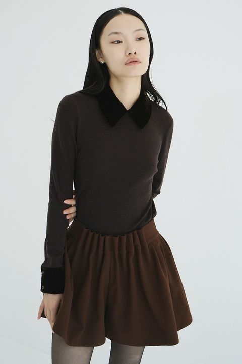 ベロアカラーニットトップス | VELOR COLLAR KNIT TOPS (BROWN)