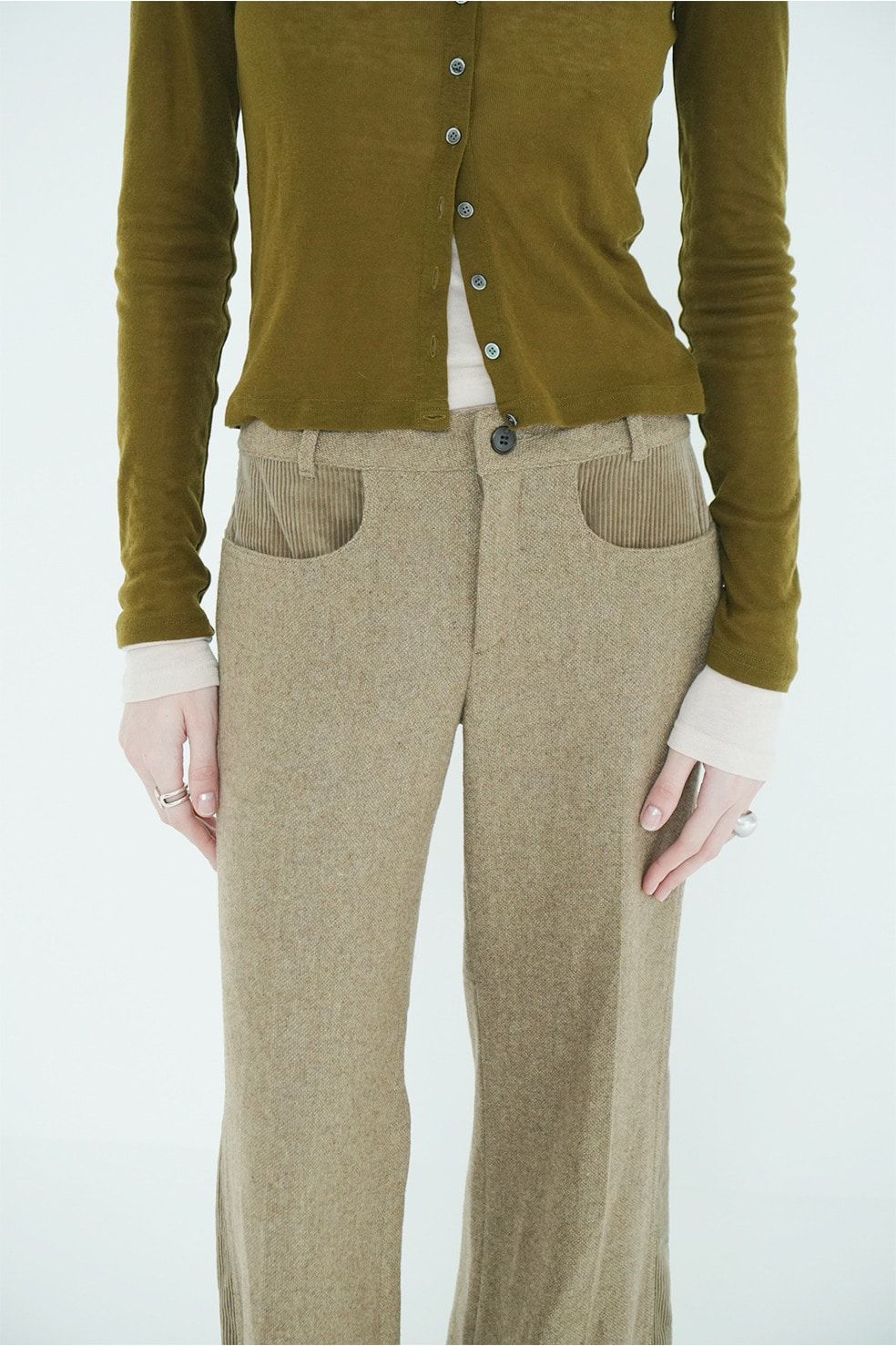 コーデュロイパネルメランジパンツ - CORDUROY PANEL MELANGE PANTS (BEIGE)