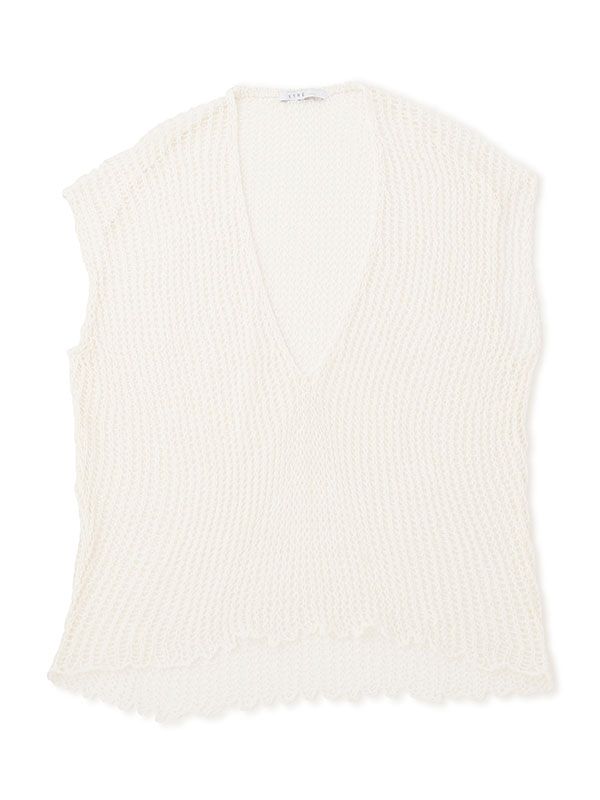 フィッシュネットスリーブレスニットプルオーバー - WHITE