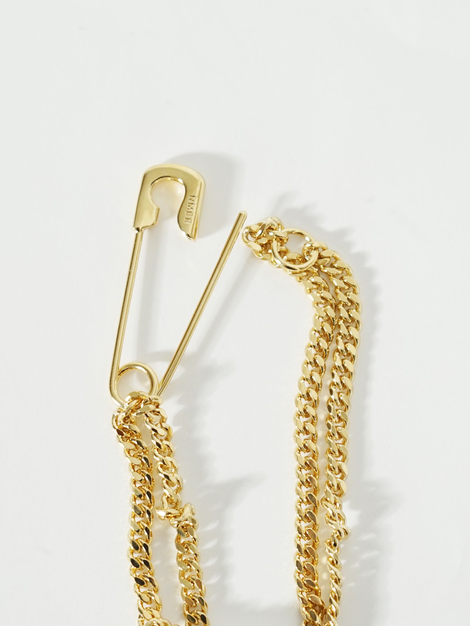 Safety Pin Chain Layered Bracelet - セーフティピンチェーンレイヤードブレスレット - GOLD