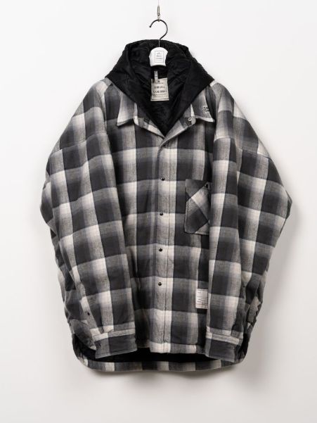 フードチェックシャツ - HOODED CHECK SHIRT (BLACK)