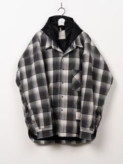 フードチェックシャツ - HOODED CHECK SHIRT (BLACK)