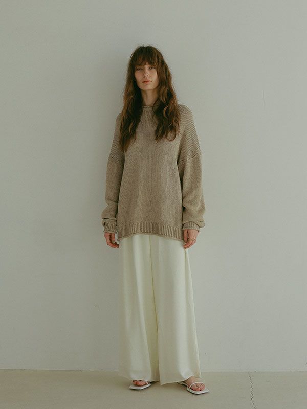 ボトルネックローゲージニットプルオーバ - BEIGE