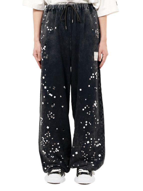 エンベリッシュド ブリーチド スウェットパンツ - Embellished Bleached Sweat Pants (BLACK)
