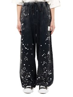 エンベリッシュド ブリーチド スウェットパンツ - Embellished Bleached Sweat Pants (BLACK)
