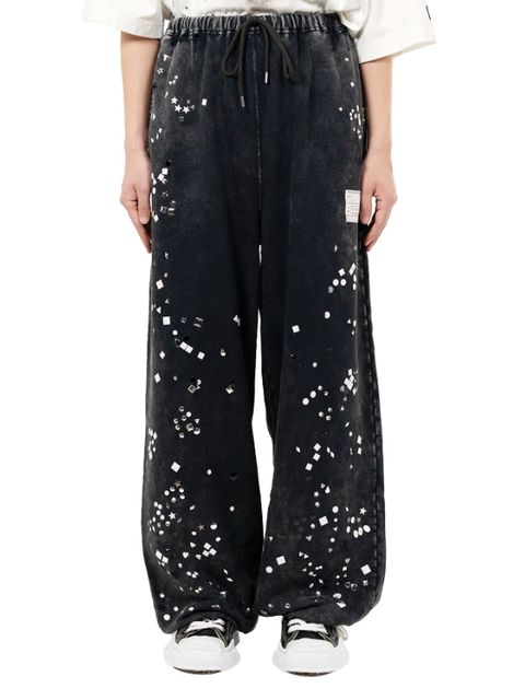 エンベリッシュド ブリーチド スウェットパンツ - Embellished Bleached Sweat Pants (BLACK)