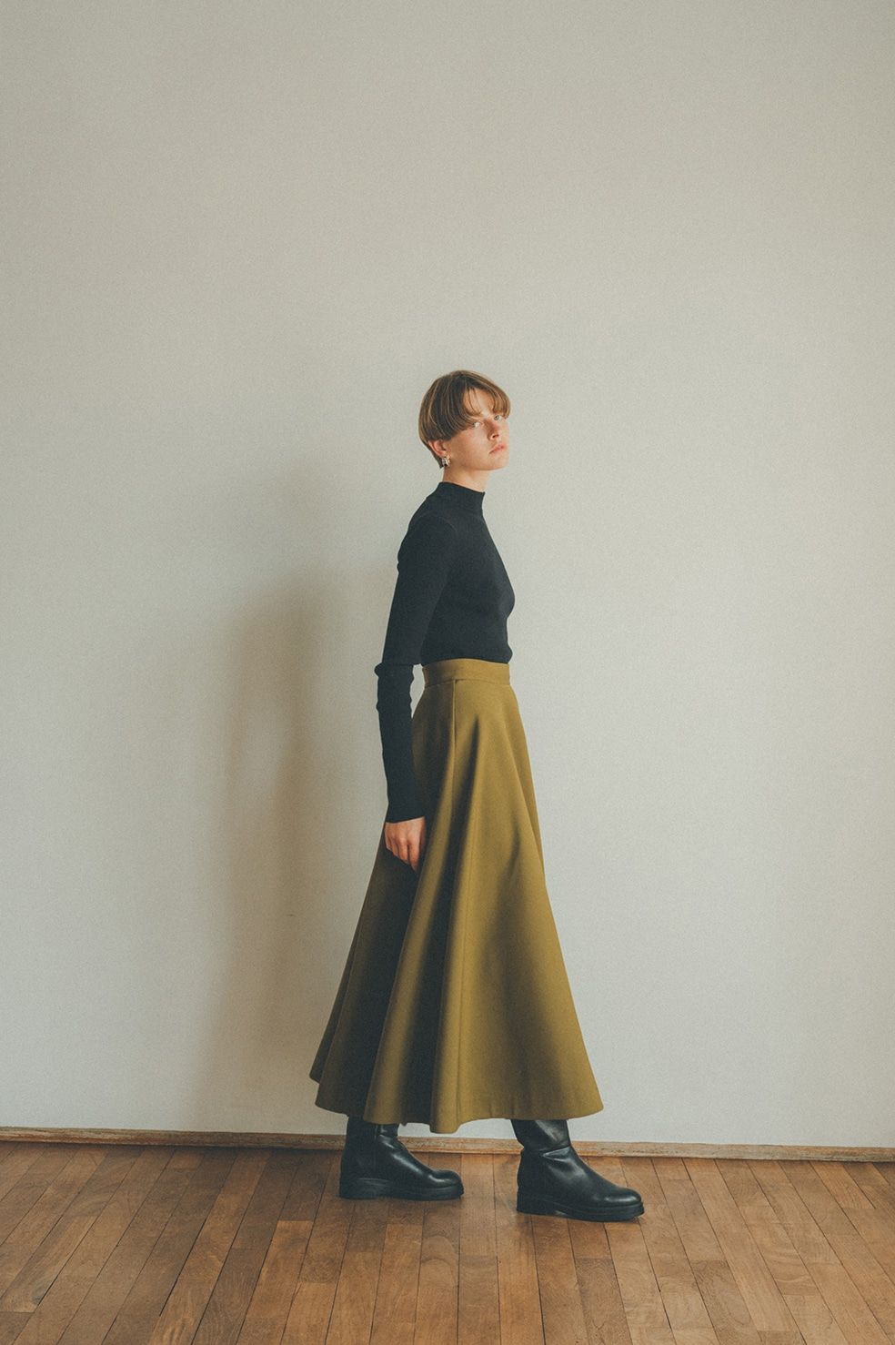 HIGH NECK RIB KNIT TOPS - ハイネックリブトップス - BLACK