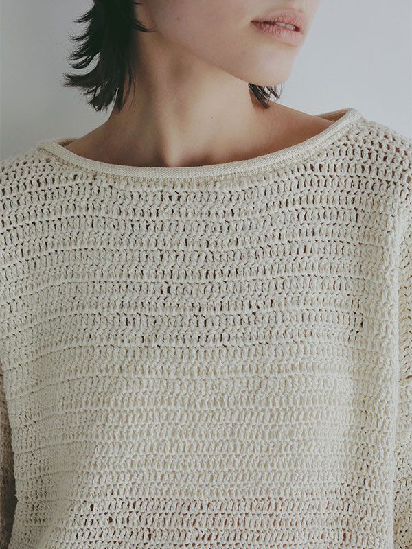 シアークロシェニットプルオーバー - IVORY