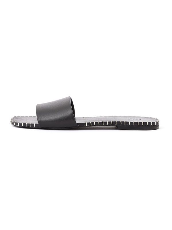 ハンドステッチタンドレザーフラットサンダル（BLACK)