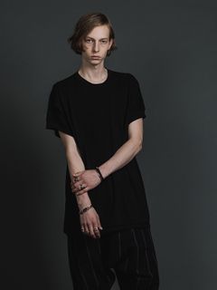 綿シルク 天竺 ショート スリーブ レイヤード ティーシャツ - double layerd short-sleeve t - BLACK