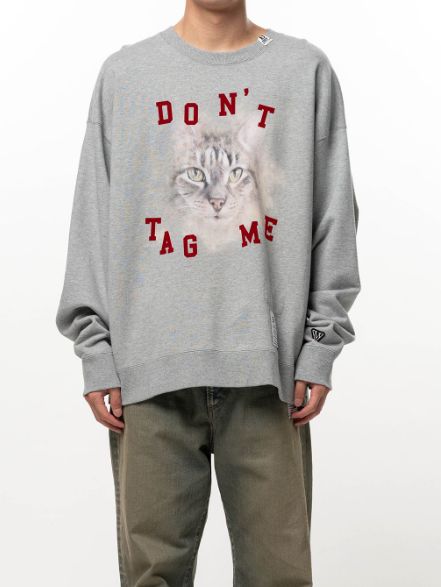 キャット プリント スウェットシャツ - Cat Printed Sweatshirt (GREY)