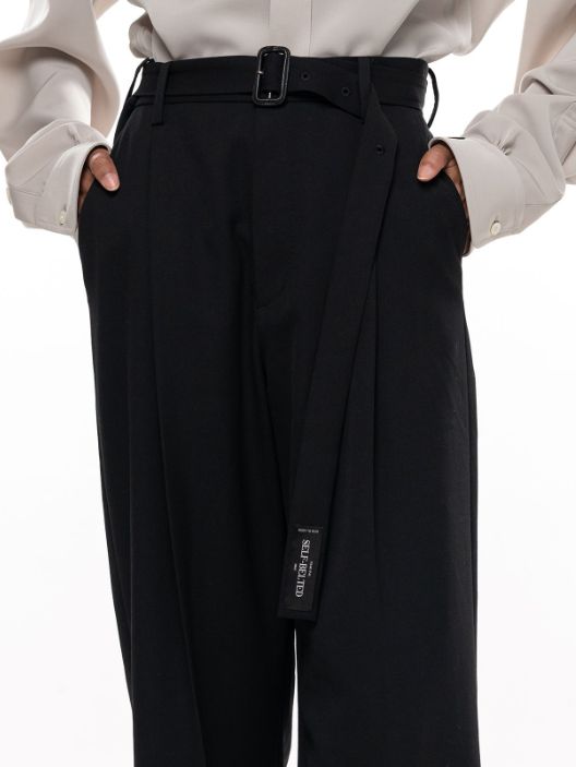 【レディース】 ベルト付きスラックス - BELTED TROUSERS (BLACK)