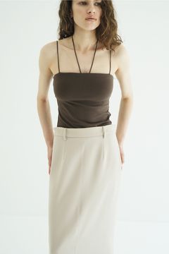 ベアトップ -  THIN CORD HALTER NECK TOPS (BROWN)