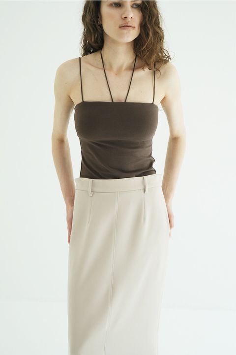 ベアトップ -  THIN CORD HALTER NECK TOPS (BROWN)