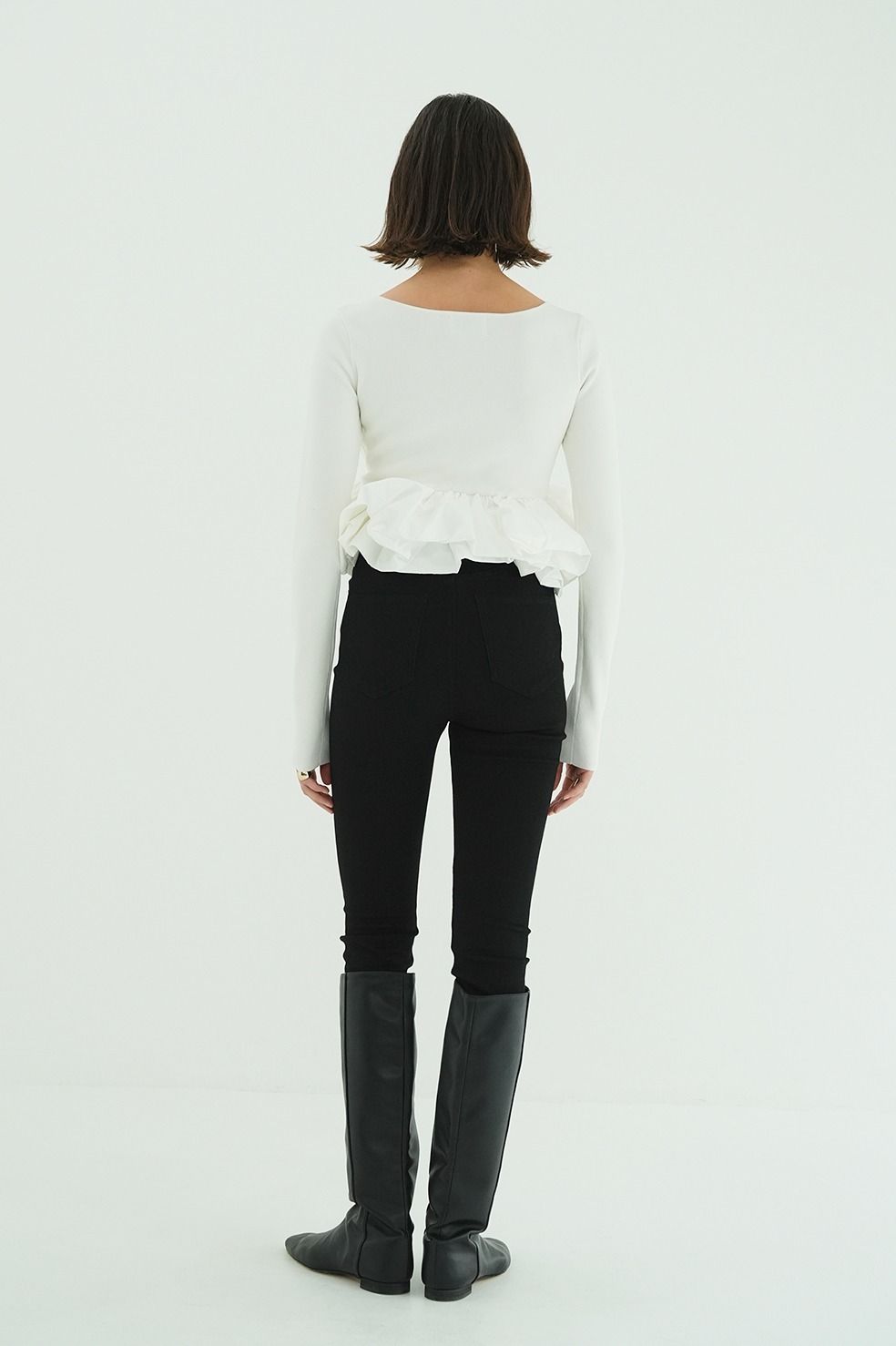 バルーンニットトップス - W BALLOON SHORT KNIT TOPS (WHITE)