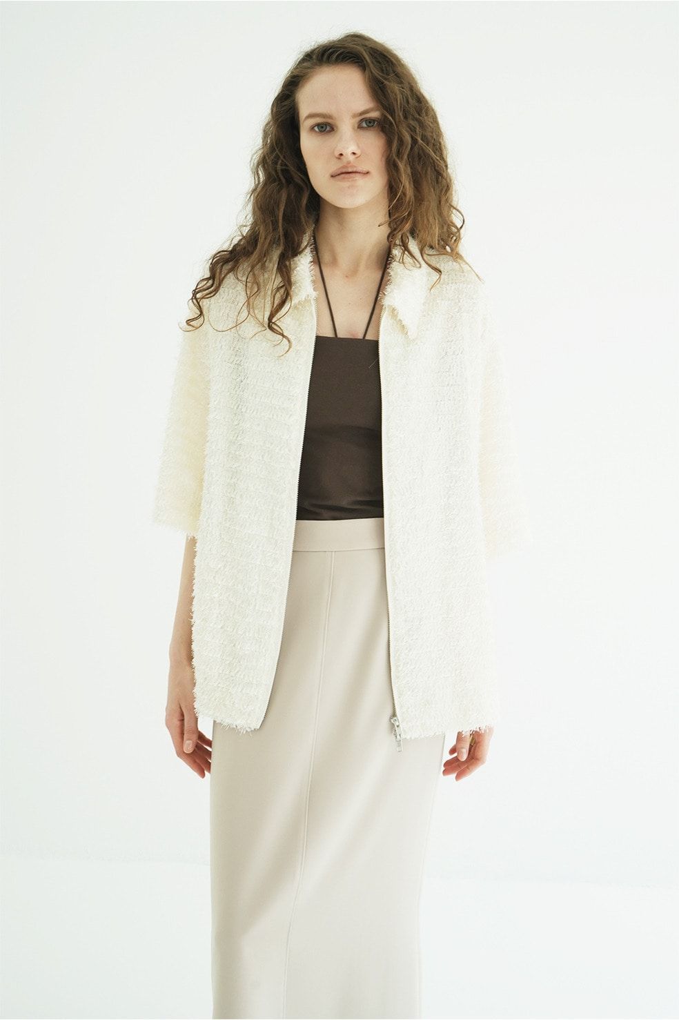 ベアトップ -  THIN CORD HALTER NECK TOPS (BROWN)