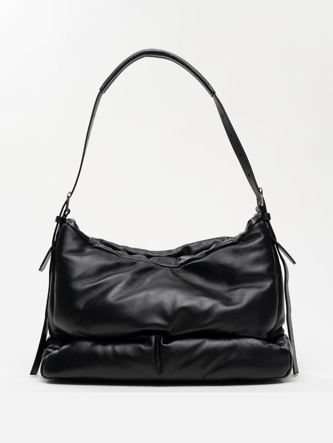 レザートート バッグ- "PUCKER" Puffer Hobo Bag (BLACK)
