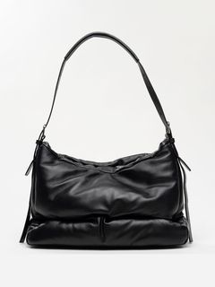 レザートート バッグ- "PUCKER" Puffer Hobo Bag (BLACK)