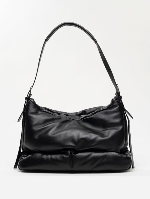 レザートート バッグ- "PUCKER" Puffer Hobo Bag (BLACK)
