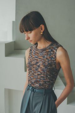 センタースリットノースリーブニットトップス -  CENTER SLIT NO SLEEVE KNIT TOPS MIX