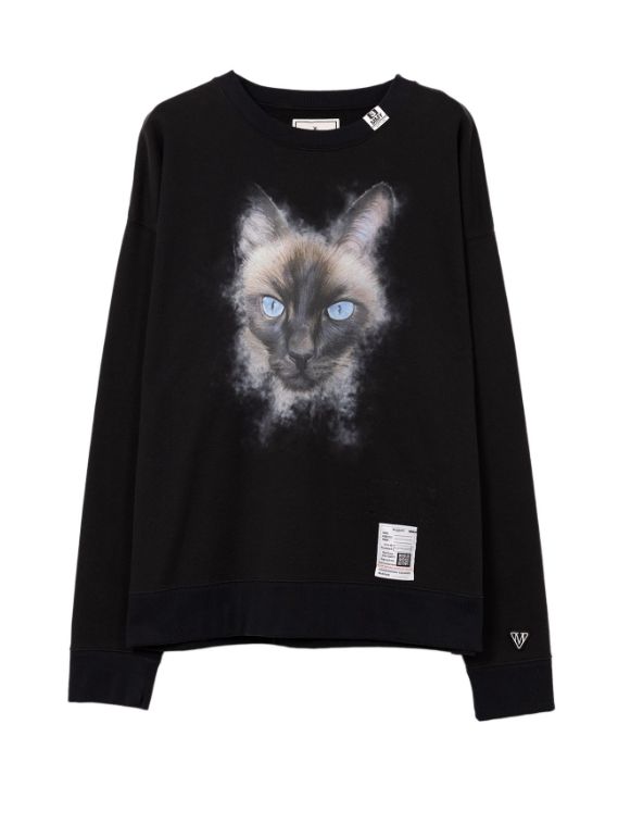 キャットプリントスウェットシャツ - Cat Printed Sweatshirt (BLACK)