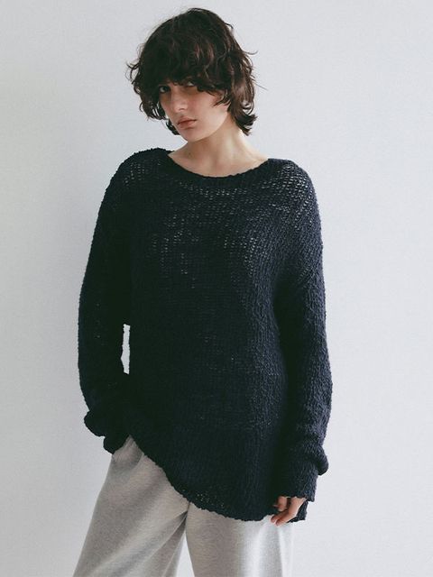 スラブヤーンローゲージニットプルオーバー (NAVY)