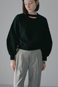 ネックデザインスウェット - MOON SLIT SWEAT TOPS (BLACK)