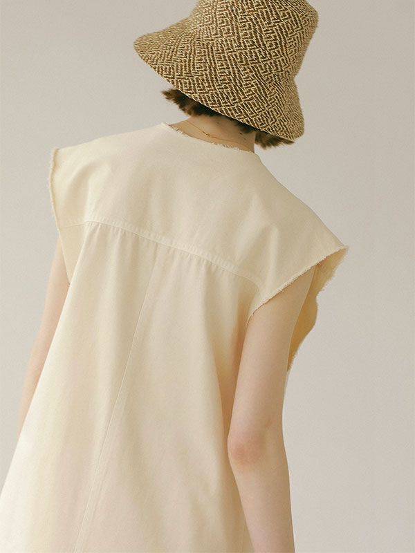 カットオフコットンジレワンピース - OFF WHITE