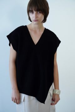 ダブルフェイス アシンメトリー ニット トップス - W FACE ASYMMETRY KNIT VEST - BLACK
