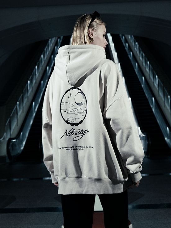 刺繍ミラーフーディ - EMBROIDERY MIRROR HOODIE / LIGHT BEIGE