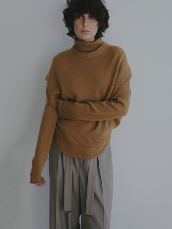 ウールカシミヤスリーブレスニットプルオーバー (CAMEL)