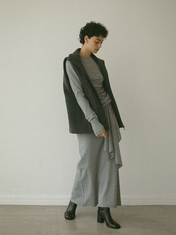 2ピース ニットIラインスカート - GREY